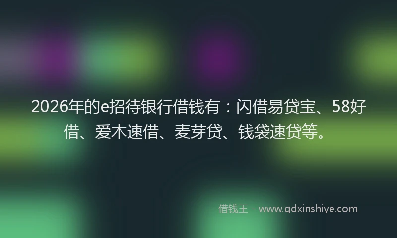 2026年的e招待银行借钱有：闪借易贷宝、58好借、爱木速借、麦芽贷、钱袋速贷等。