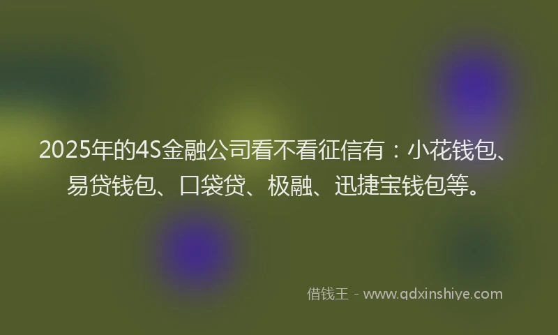 2025年的4S金融公司看不看征信有:小花钱包、易贷钱包、口袋贷、极融、迅捷宝钱包等。