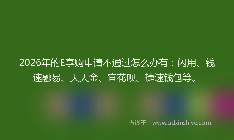 2026年的E享购申请不通过怎么办有：闪用、钱速融易、天天金、宜花呗、捷速钱包等。