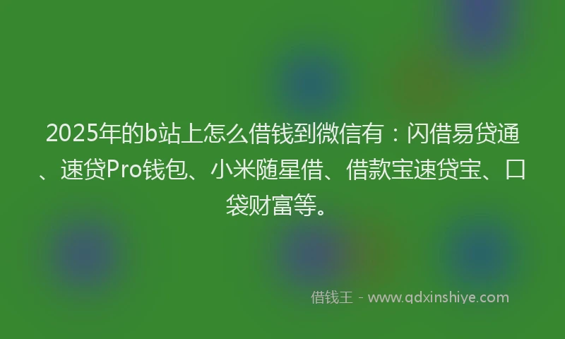 2025年的b站上怎么借钱到微信有：闪借易贷通、速贷Pro钱包、小米随星借、借款宝速贷宝、口袋财富等。