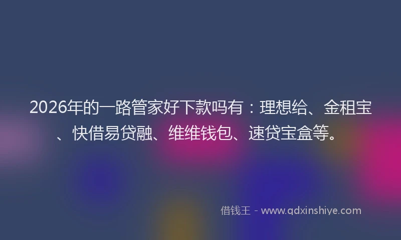 2026年的一路管家好下款吗有：理想给、金租宝、快借易贷融、维维钱包、速贷宝盒等。