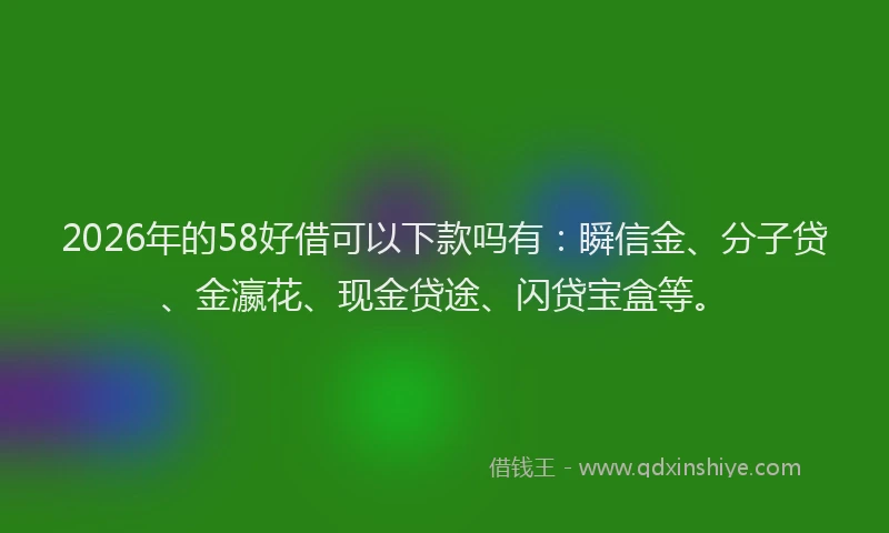 2026年的58好借可以下款吗有：瞬信金、分子贷、金瀛花、现金贷途、闪贷宝盒等。