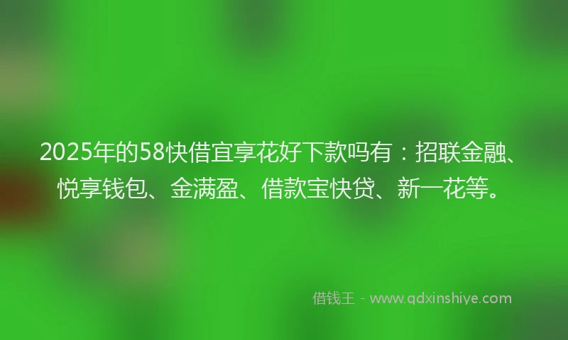 2025年的58快借宜享花好下款吗有：招联金融、悦享钱包、金满盈、借款宝快贷、新一花等。