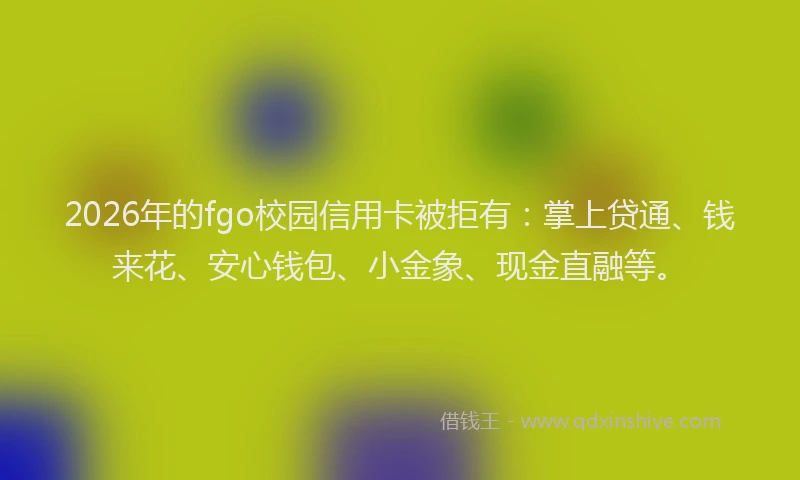 2026年的fgo校园信用卡被拒有：掌上贷通、钱来花、安心钱包、小金象、现金直融等。
