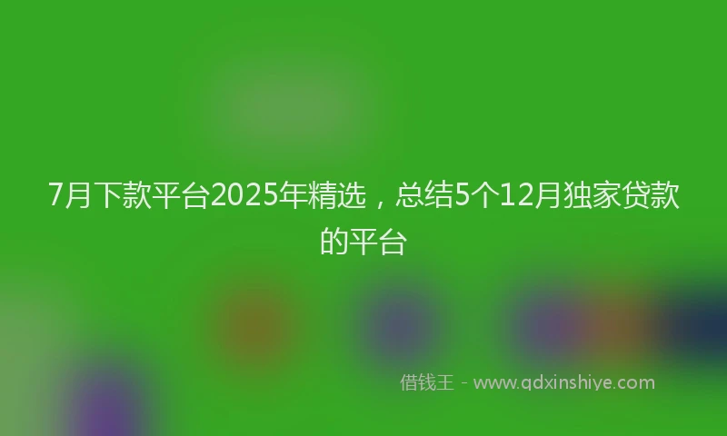 7月下款平台2025年精选，总结5个12月独家贷款的平台