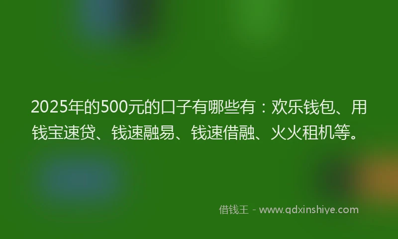 2025年的500元的口子有哪些有:欢乐钱包、用钱宝速贷、钱速融易、钱速借融、火火租机等。