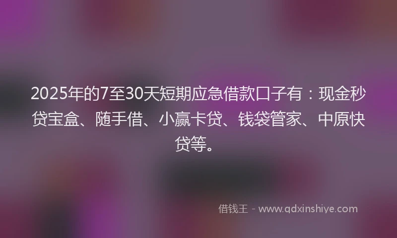 2025年的7至30天短期应急借款口子有:现金秒贷宝盒、随手借、小赢卡贷、钱袋管家、中原快贷等。