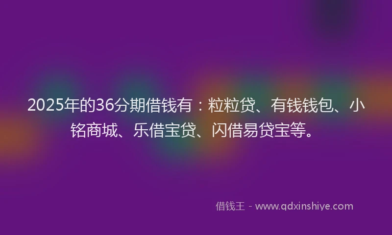2025年的36分期借钱有:粒粒贷、有钱钱包、小铭商城、乐借宝贷、闪借易贷宝等。