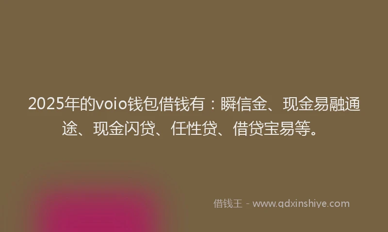 2025年的voio钱包借钱有：瞬信金、现金易融通途、现金闪贷、任性贷、借贷宝易等。