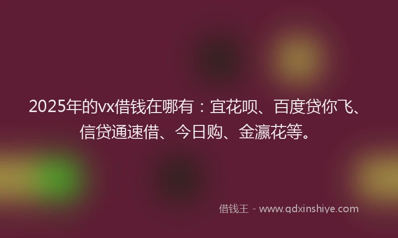2025年的vx借钱在哪有:宜花呗、百度贷你飞、信贷通速借、今日购、金瀛花等。