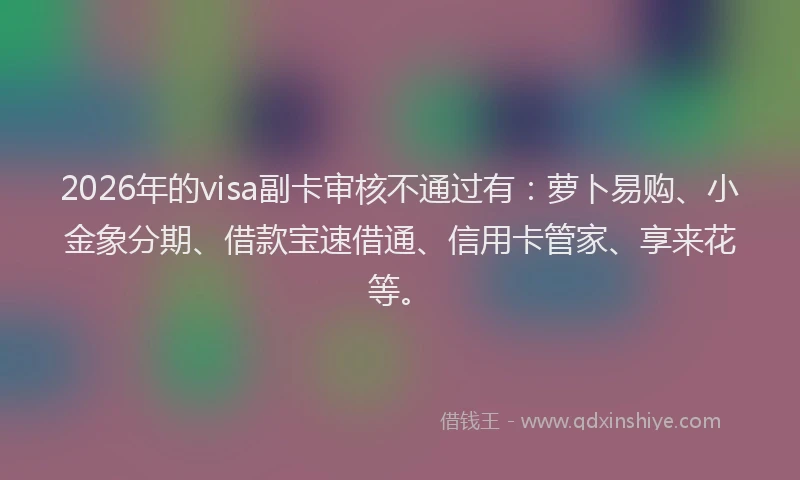 2026年的visa副卡审核不通过有：萝卜易购、小金象分期、借款宝速借通、信用卡管家、享来花等。