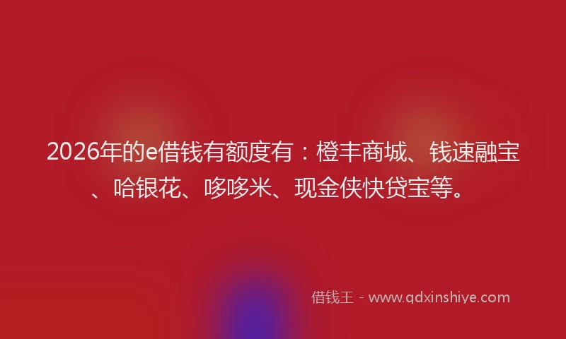 2026年的e借钱有额度有：橙丰商城、钱速融宝、哈银花、哆哆米、现金侠快贷宝等。