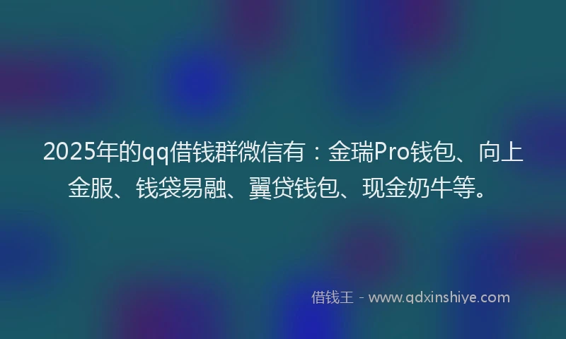 2025年的qq借钱群微信有:金瑞Pro钱包、向上金服、钱袋易融、翼贷钱包、现金奶牛等。