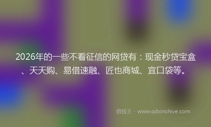 2026年的一些不看征信的网贷有：现金秒贷宝盒、天天购、易借速融、匠也商城、宜口袋等。