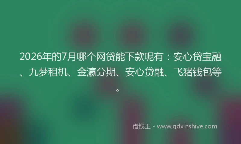 2026年的7月哪个网贷能下款呢有:安心贷宝融、九梦租机、金瀛分期、安心贷融、飞猪钱包等。