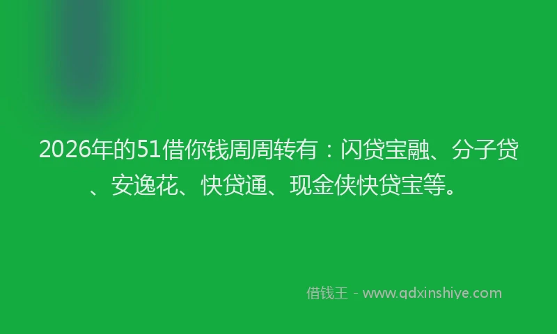 2026年的51借你钱周周转有：闪贷宝融、分子贷、安逸花、快贷通、现金侠快贷宝等。