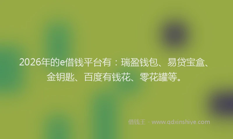 2026年的e借钱平台有：瑞盈钱包、易贷宝盒、金钥匙、百度有钱花、零花罐等。