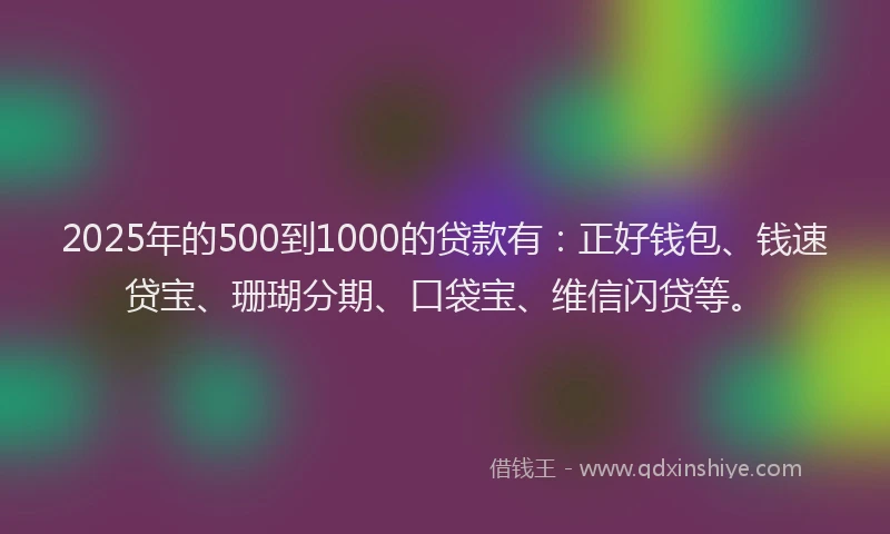 2025年的500到1000的贷款有：正好钱包、钱速贷宝、珊瑚分期、口袋宝、维信闪贷等。