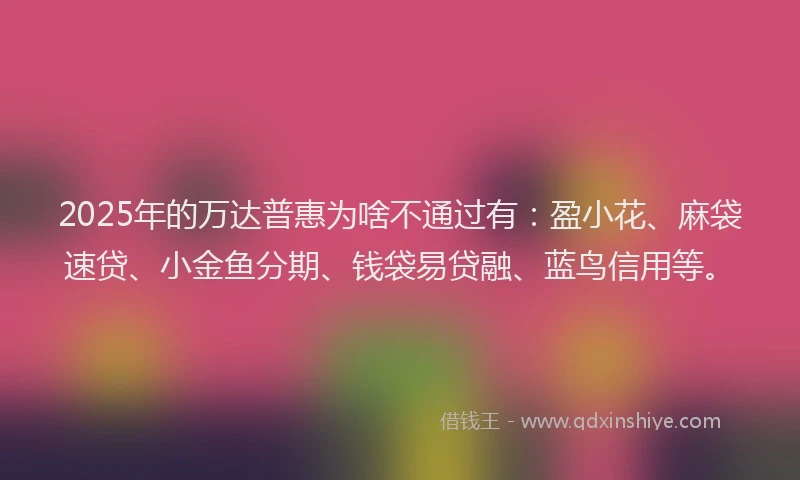 2025年的万达普惠为啥不通过有：盈小花、麻袋速贷、小金鱼分期、钱袋易贷融、蓝鸟信用等。