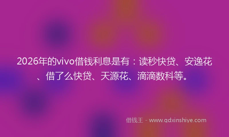 2026年的vivo借钱利息是有：读秒快贷、安逸花、借了么快贷、天源花、滴滴数科等。