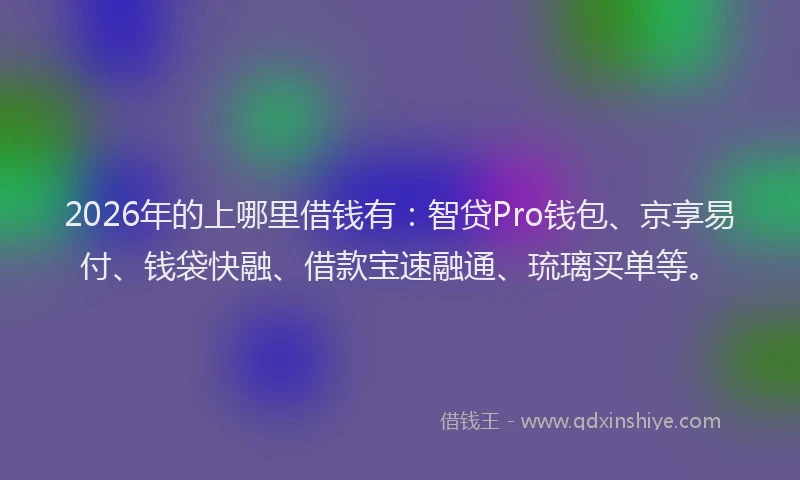 2026年的上哪里借钱有：智贷Pro钱包、京享易付、钱袋快融、借款宝速融通、琉璃买单等。