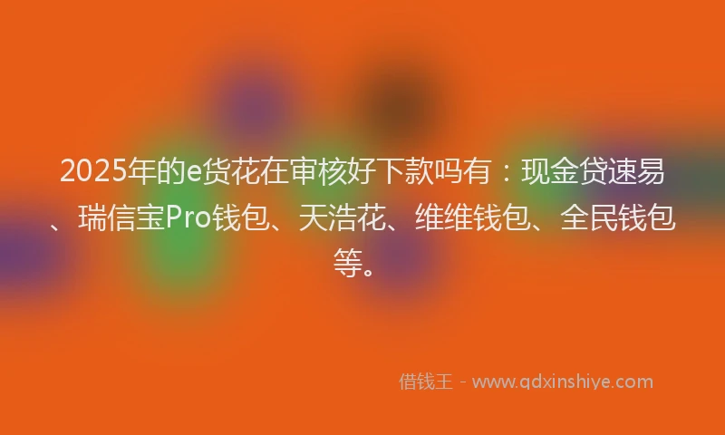 2025年的e货花在审核好下款吗有：现金贷速易、瑞信宝Pro钱包、天浩花、维维钱包、全民钱包等。