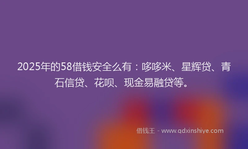 2025年的58借钱安全么有：哆哆米、星辉贷、青石信贷、花呗、现金易融贷等。