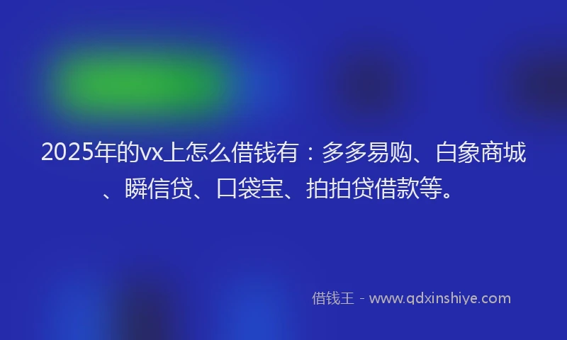 2025年的vx上怎么借钱有：多多易购、白象商城、瞬信贷、口袋宝、拍拍贷借款等。