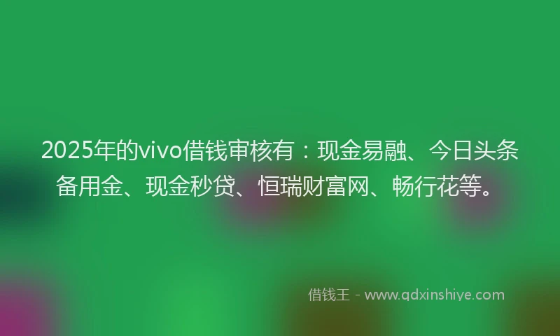 2025年的vivo借钱审核有：现金易融、今日头条备用金、现金秒贷、恒瑞财富网、畅行花等。