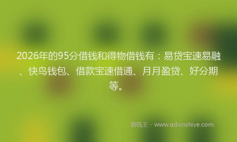 2026年的95分借钱和得物借钱有：易贷宝速易融、快鸟钱包、借款宝速借通、月月盈贷、好分期等。