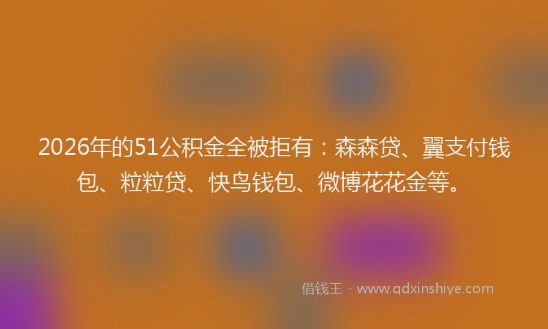 2026年的51公积金全被拒有：森森贷、翼支付钱包、粒粒贷、快鸟钱包、微博花花金等。