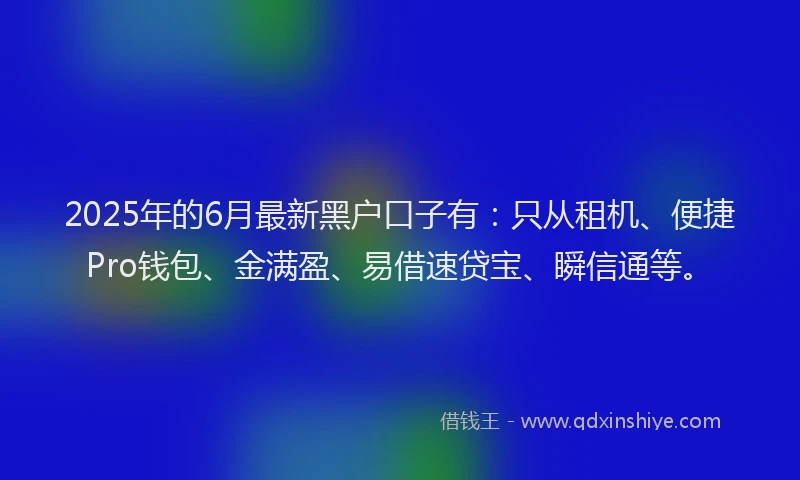 2025年的6月最新黑户口子有:只从租机、便捷Pro钱包、金满盈、易借速贷宝、瞬信通等。