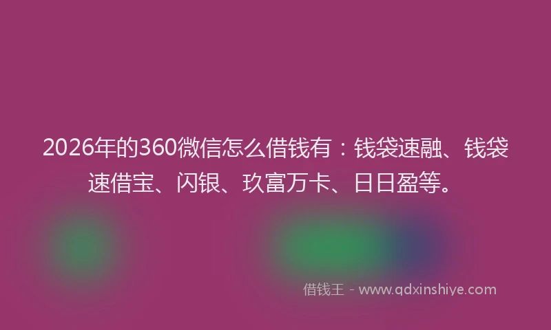 2026年的360微信怎么借钱有：钱袋速融、钱袋速借宝、闪银、玖富万卡、日日盈等。