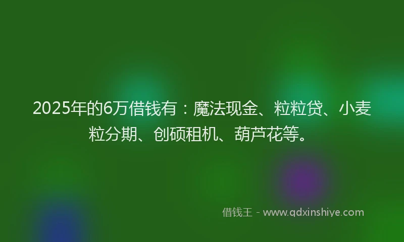 2025年的6万借钱有:魔法现金、粒粒贷、小麦粒分期、创硕租机、葫芦花等。