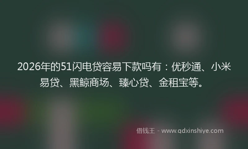 2026年的51闪电贷容易下款吗有：优秒通、小米易贷、黑鲸商场、臻心贷、金租宝等。