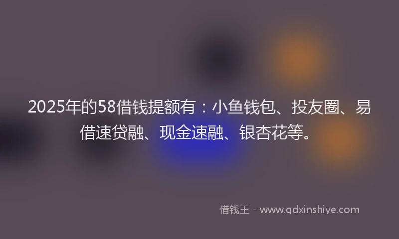 2025年的58借钱提额有：小鱼钱包、投友圈、易借速贷融、现金速融、银杏花等。