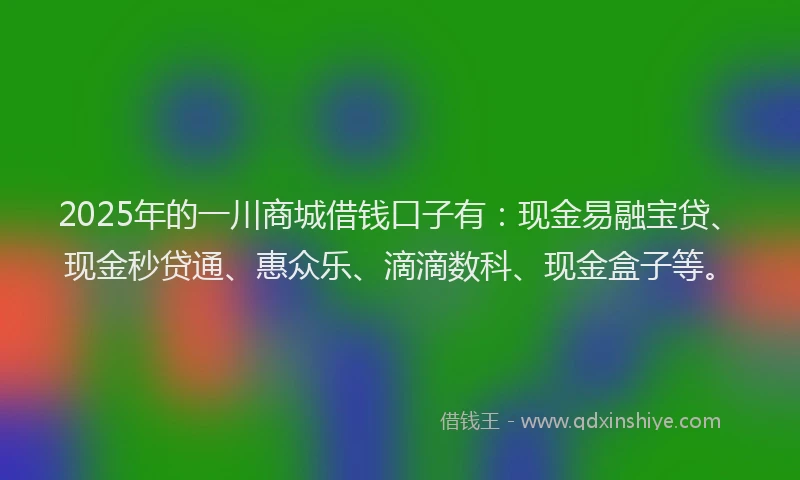 2025年的一川商城借钱口子有：现金易融宝贷、现金秒贷通、惠众乐、滴滴数科、现金盒子等。