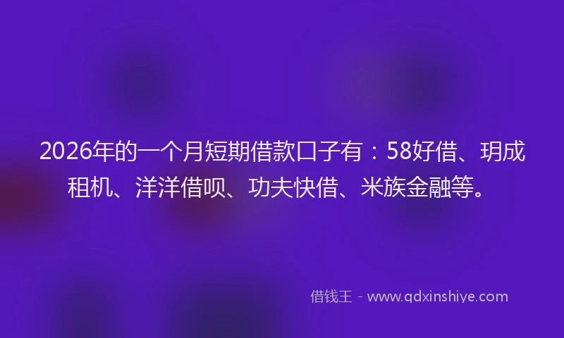 2026年的一个月短期借款口子有：58好借、玥成租机、洋洋借呗、功夫快借、米族金融等。