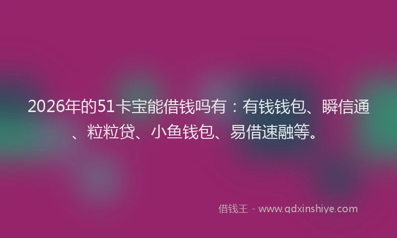 2026年的51卡宝能借钱吗有:有钱钱包、瞬信通、粒粒贷、小鱼钱包、易借速融等。