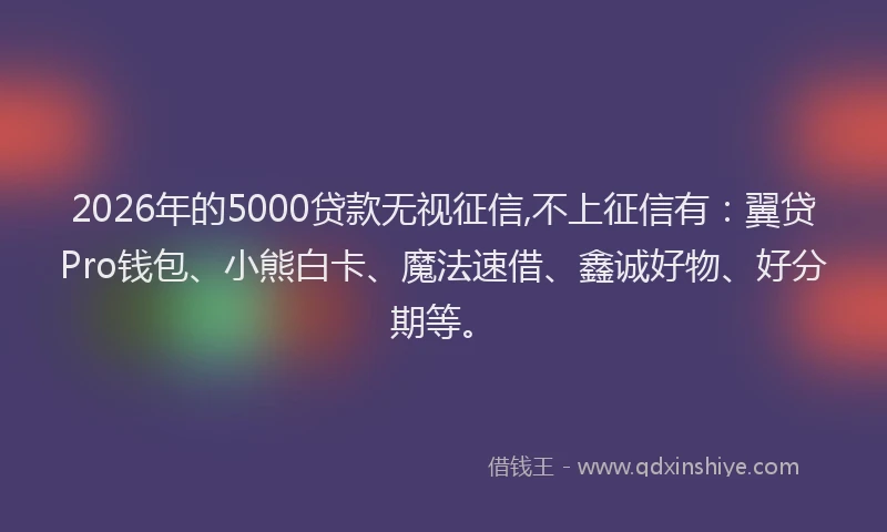 2026年的5000贷款无视征信,不上征信有：翼贷Pro钱包、小熊白卡、魔法速借、鑫诚好物、好分期等。