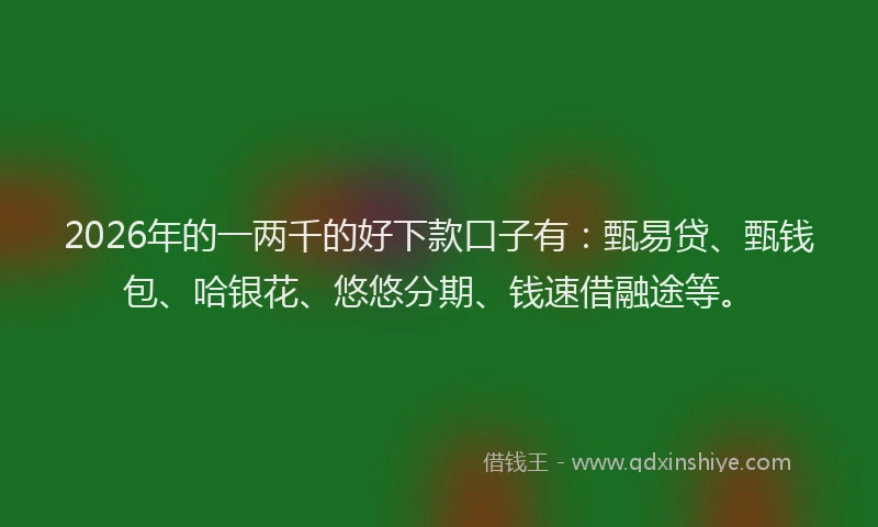 2026年的一两千的好下款口子有：甄易贷、甄钱包、哈银花、悠悠分期、钱速借融途等。