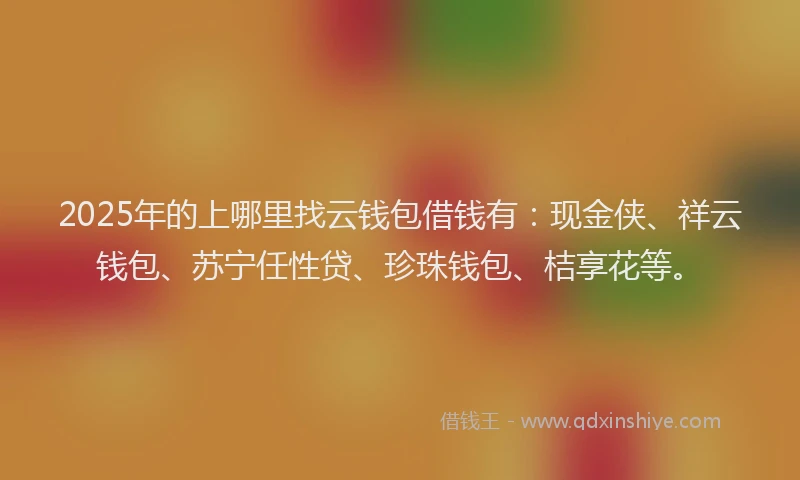 2025年的上哪里找云钱包借钱有：现金侠、祥云钱包、苏宁任性贷、珍珠钱包、桔享花等。