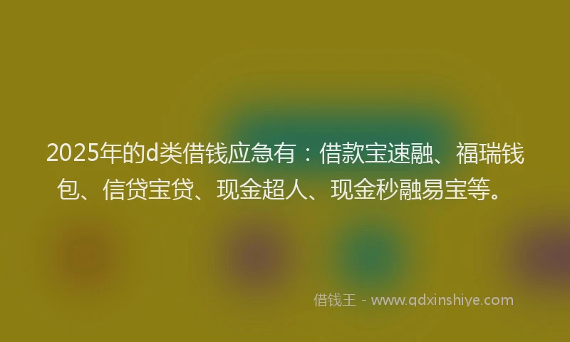 2025年的d类借钱应急有：借款宝速融、福瑞钱包、信贷宝贷、现金超人、现金秒融易宝等。