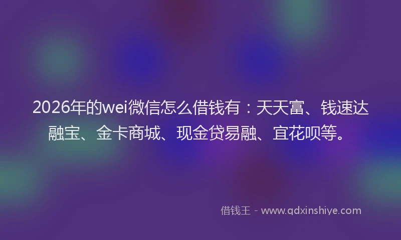 2026年的wei微信怎么借钱有：天天富、钱速达融宝、金卡商城、现金贷易融、宜花呗等。