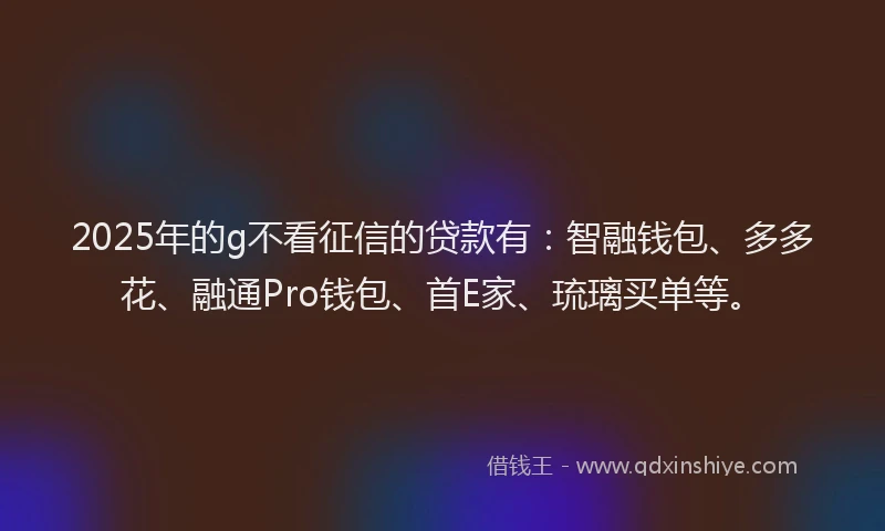 2025年的g不看征信的贷款有：智融钱包、多多花、融通Pro钱包、首E家、琉璃买单等。