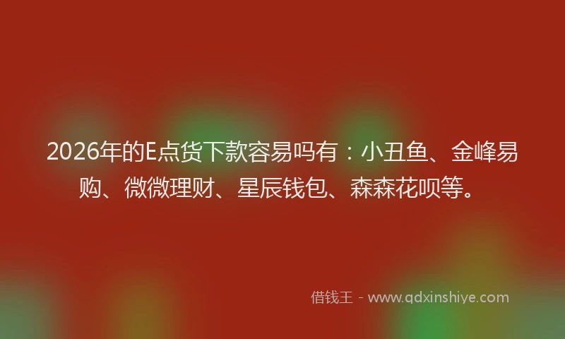 2026年的E点货下款容易吗有:小丑鱼、金峰易购、微微理财、星辰钱包、森森花呗等。
