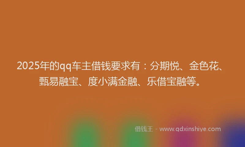 2025年的qq车主借钱要求有：分期悦、金色花、甄易融宝、度小满金融、乐借宝融等。
