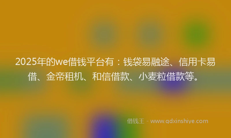 2025年的we借钱平台有：钱袋易融途、信用卡易借、金帝租机、和信借款、小麦粒借款等。
