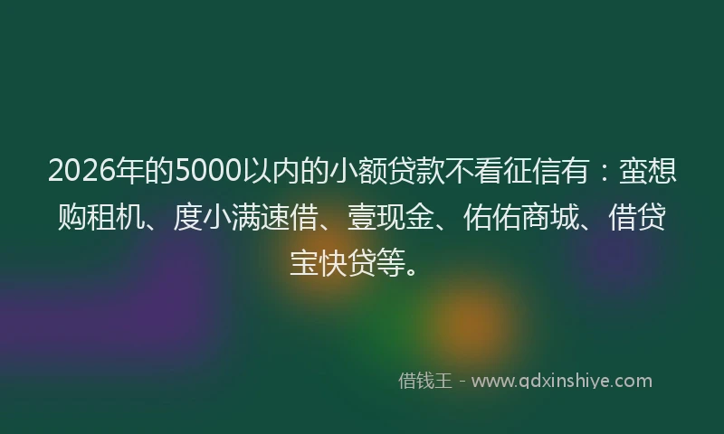 2026年的5000以内的小额贷款不看征信有：蛮想购租机、度小满速借、壹现金、佑佑商城、借贷宝快贷等。