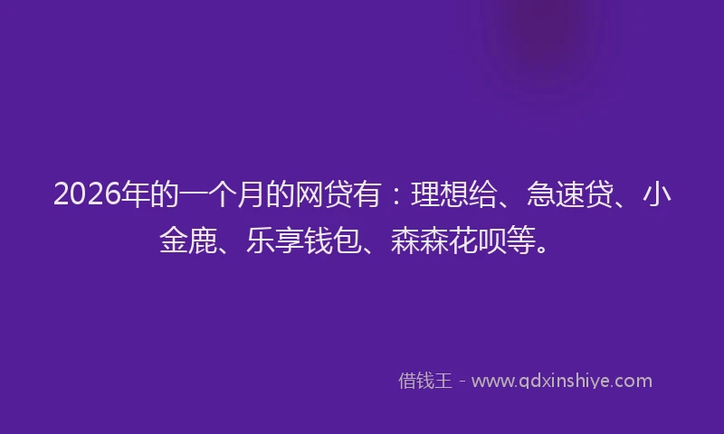2026年的一个月的网贷有：理想给、急速贷、小金鹿、乐享钱包、森森花呗等。